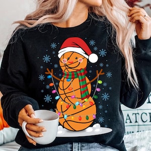 Basketball Snowman PNG Digital Download, Santa Hat Winter Sports Clipart, Festive Holiday Design, Cute Christmas Art
