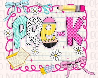 PNG de regreso a clases para preescolar, lazo de lápiz con dibujo de cuadros dálmatas, diseño de camiseta para el primer día de clases de un maestro preppy, lazo rosa para preescolar (PNG)