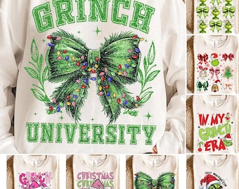Grinchmas Coquette Bow PNG, Green Fur png, Christmas Season Png, Green guy PNG, Christmas png, Retro Christmas Shirt PNG, png files