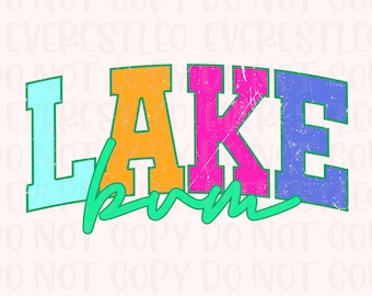 Lake Bum Summer Distressed Varsity Png, Letnia koszula Png Trendy Summer Png neon pink Png green Png Aesthetic Png Summertime Distressed