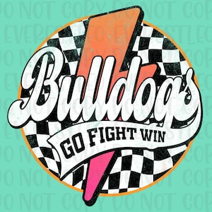 Bulldogs Mascot Png Lightning Bolt Checkered Png Retro Bulldogs Sublimation, Game Day Png Neon Lightning Bulldogs Mascot PNG Bulldogs Pride