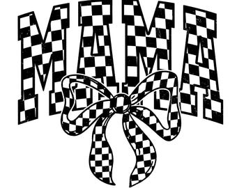 Retro Mama Png Checkered Coquette Bow Png, Retro Mama Checkered Bow Png, Coquette Mama, PNG, Black And White Mama, Mother’s Day