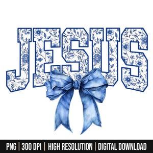 Digitaal png-bestand Jezus bloemen toile blauw water kleur coquette boog clip art afdrukbare dtf dtg sublimatie ontwerp INSTANT DOWNLOAD