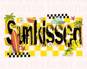 Checkered Sunkissed PNG, Vacation Png, Bright Summer Shirt Design, Beach PNG, Sun png, Vacation png, Colorful Summertime png Women