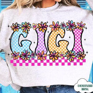 Checkered GIGI png Gigi flower png, Gigi Coquette Bow png, Checkered Gigi floral, Gigi groovy png, Gigi groovy, Gigi graphic