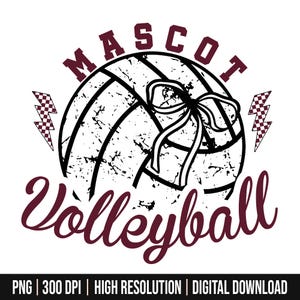 Personalized Volleyball Mascot and Your Team Custom Work Png, Retro Varsity Volleyball Team, Volleyball Coquette Bow, Volleyball Team Png