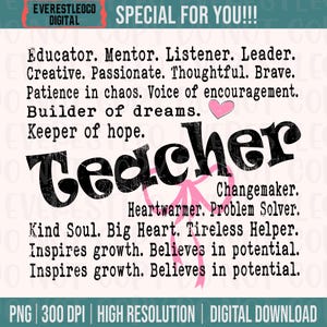 Teacher Words PNG Coquette Teacher Png, Gift for Teacher Png, Teacher