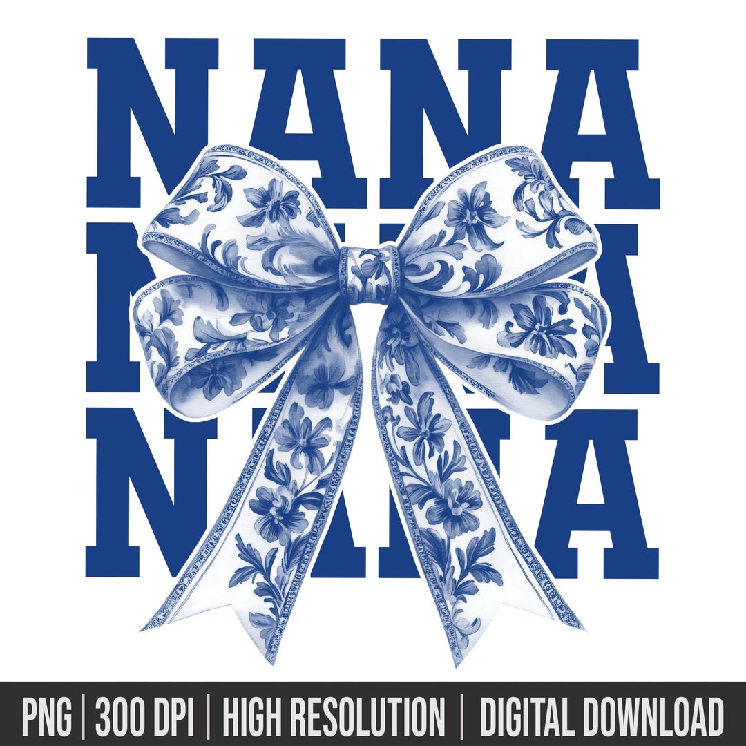 Digital Png File Nana Floral Toile Blue Water Color Coquette Bow Clip ...