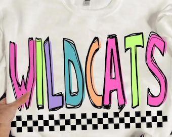 Wildcats Png, Colorful Wildcats Mascot Checkered, Retro Wildcats Sublimation, Game Day Png, Wildcats Mascot Png, Neon Wildcats Png