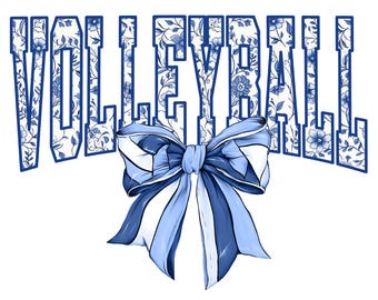 Pallavolo floreale tela blu acquerello Coquette fiocco clip art stampabile, pallavolo Coquette fiocco png, pallavolo universitaria, pallavolo mamma