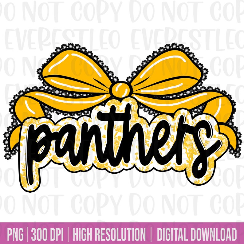Panthers Png, Panthers Mascot Floral Toile Yellow Water Color Coquette ...