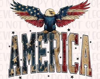 America Eagle USA Flag Png, America Distressed Patriotic Independence Day 4th of July USA Star Stripe Printable Dtf Sublimation Design