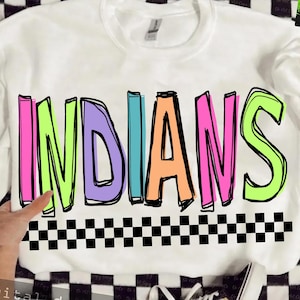 INDIANS Png, Colorful Indians Mascot Checkered, Retro Indians Sublimation, Game Day Png, Indians Shirt, Indians Mascot Png, Neon Indians Png