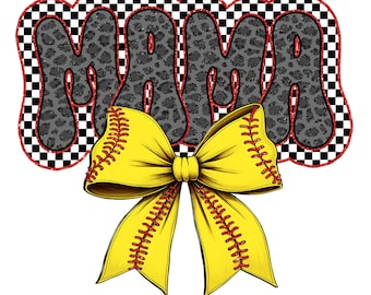 Black Softball Mama PNG, GameDay, Glitter, PNG, Team Spirit, Game Day, Softball Bow Design, Trendy, Leopard, Checkered, Coquette PNG