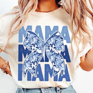 Mama bloemen toile blauw water kleur coquette boog clip art afdrukbare glijbaan dtf dtg sublimatie ontwerp INSTANT DOWNLOAD