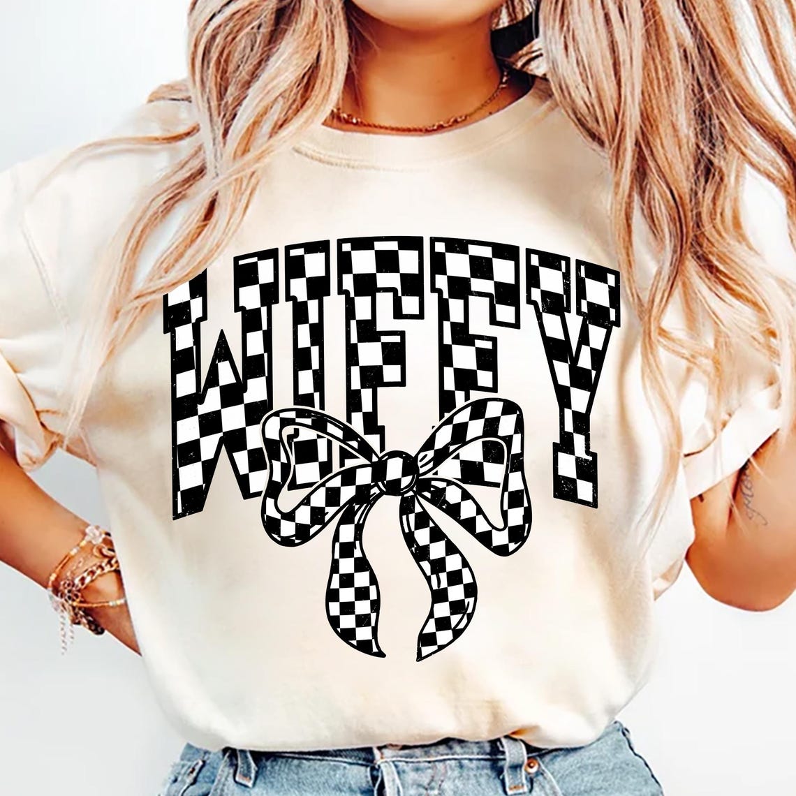Retro Wifey Png Checkered Coquette Bow Png, Retro Wifey Checkered Bow ...