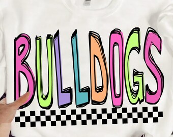 Bulldogs Mascot Png Checkered Bulldogs Png Retro Bulldogs Sublimation, Game Day Png Neon Checkered   Bulldogs Mascot PNG Bright Bulldogs