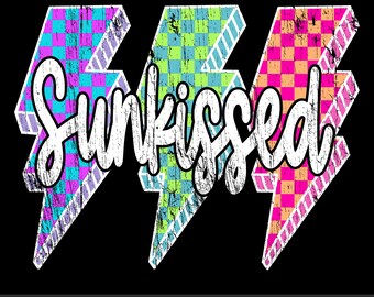 Lightning Checkered Sunkissed PNG, Checkered Neon Sunkissed PNG, Vacation Png, Bright Summer Shirt Design, Beach PNG, Sun png, Vacation png