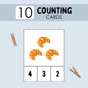 Croissant Counting Cards 1-10 Printable, Preschool Math Activity, Montessori Numbers, Toddler Learning Worksheet PDF, Croissants Theme