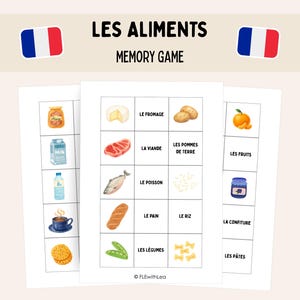 French Food Class Games Printable | French Memory Matching Activity | Play Based Learning