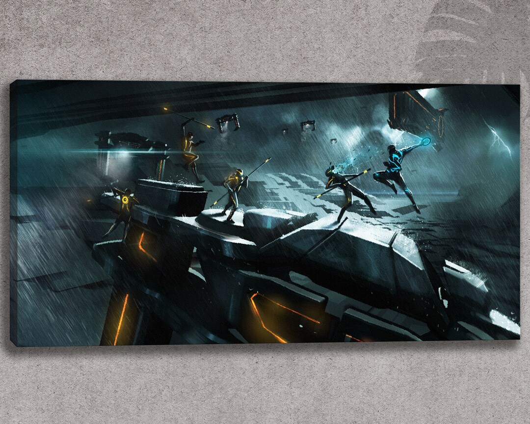 Tron Film Kampf Leinwand Wandkunst Future Tech Mid-Century Poster Print für Gaming Room
