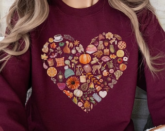 Moletom de outono aconchegante, moletom de outono feminino, moletom de gola redonda feminino, outono de amor, camisa de outono fofa, suéter de outono, camisa de outono feminina