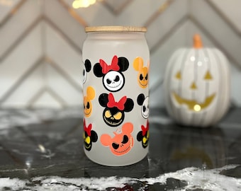 Halloween Mickey 16 oz Glass Tumbler With Bamboo Lid And Clear Straw