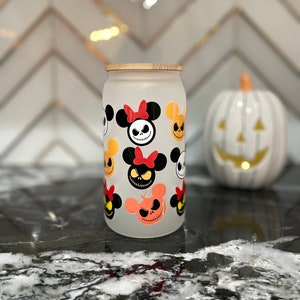 Halloween Mickey 16 oz Glass Tumbler With Bamboo Lid And Clear Straw