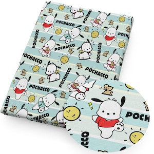 Tessuto Sanrio Pochacco, cartone animato, tessuto in poliestere e cotone, al metro quadrato