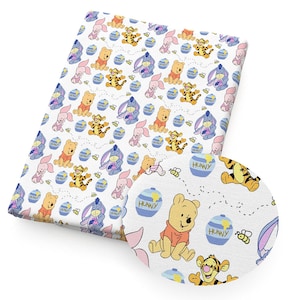 Tessuto di cotone con Winnie the Pooh, tessuto con Tigro, Pimpi, Ih-Oh, cartone animato, anime, tessuto di cotone a mezzo metro