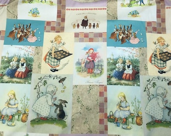 Tessuto vintage da fiaba, cartone animato, tessuto 100% cotone, al metro quadro