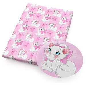 Marie Cat Fabric Aristocats Pink White-Furred Kitten Fabric Cartoon Anime Polyester Cotton Fabric By The Half Yard