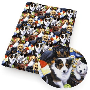 Cute Dogs Fabric Puppy Fabric Cartoon Anime Polyester Cotton Fabric By The Half Yard