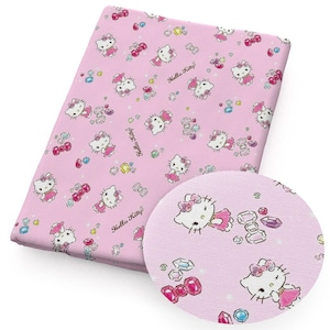 Hello Kitty Fabric Cartoon Anime Polyester Cotton Fabric By The Half Yard