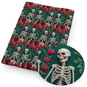 Tela de esqueleto Floral de Halloween, tela de algodón y poliéster con estampado plano 3D de dibujos animados de Anime, por medio metro