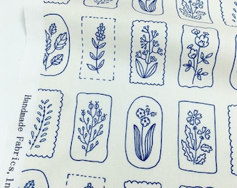 Tessuto con schizzi botanici, tessuto in cotone 100%, al metro quadro