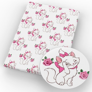 Marie Cat Fabric Aristocats Pink White-Furred Kitten Fabric Cartoon Anime Polyester Cotton Fabric By The Half Yard