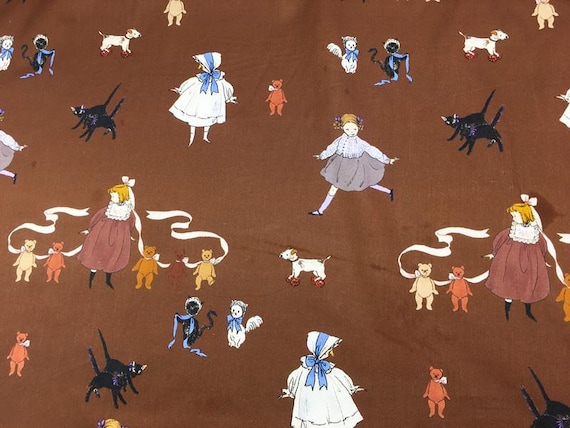 Vintage Girls Fabric Cartoon 100% Cotton Fabric By The Half Yard
