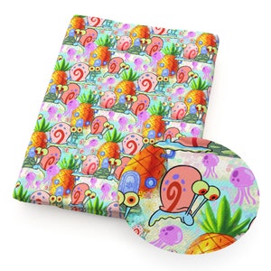 SpongeBob SquarePants Fabric Gary the Snail Fabric Cartoon Anime Polyester Cotton Fabric By The Half Yard