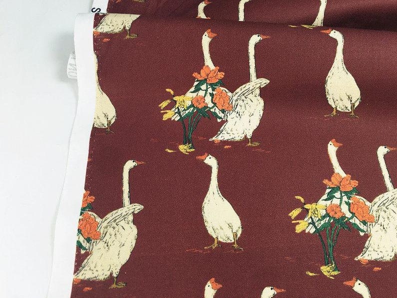 Vintage Goose Floral Fabric Cartoon 100% Cotton Fabric By The Half Yard image 5