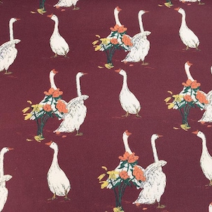 Vintage Goose Floral Fabric Cartoon 100% Cotton Fabric By The Half Yard Red