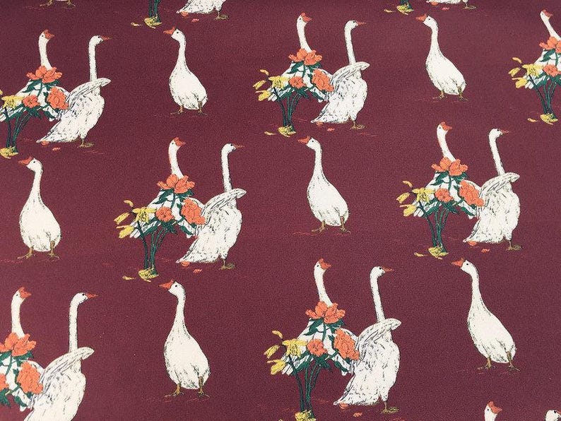 Vintage Goose Floral Fabric Cartoon 100% Cotton Fabric By The Half Yard Red