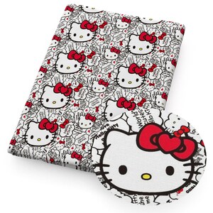 Hello Kitty Fabric Cartoon Anime Polyester Cotton Fabric By The Half Yard