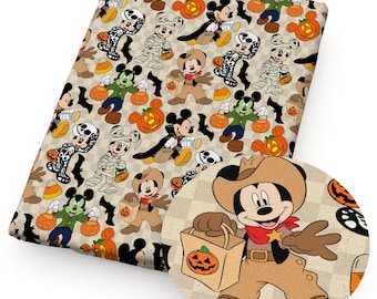 Halloween Mickey Mouse Fabric Cartoon Anime Polyester Cotton Fabric By The Half Yard