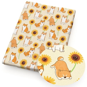 Shiba Inu Dogs Puppies Fabric Cartoon Anime Polyester Cotton Fabric By The Half Yard