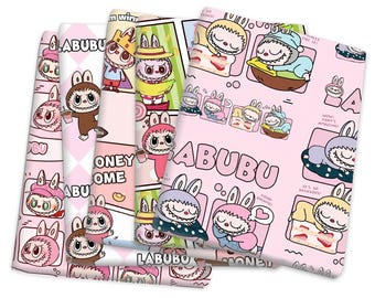 Labubu Fabric Cartoon Anime Polyester Cotton Fabric By The Half Yard