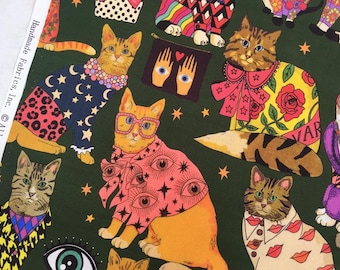 Tessuto con stampa di gatti alla moda, tessuto in cotone 100%, al metro quadrato
