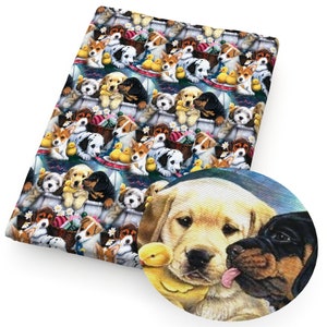 Cute Dogs Fabric Puppy Fabric Cartoon Anime Polyester Cotton Fabric By The Half Yard