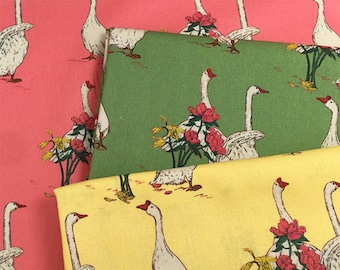 Vintage Goose Floral Fabric Cartoon 100% Cotton Fabric By The Half Yard