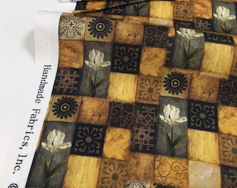 Vintage patchwork tegelstof met cartoonprint, 100% katoen, per halve meter verkrijgbaar.